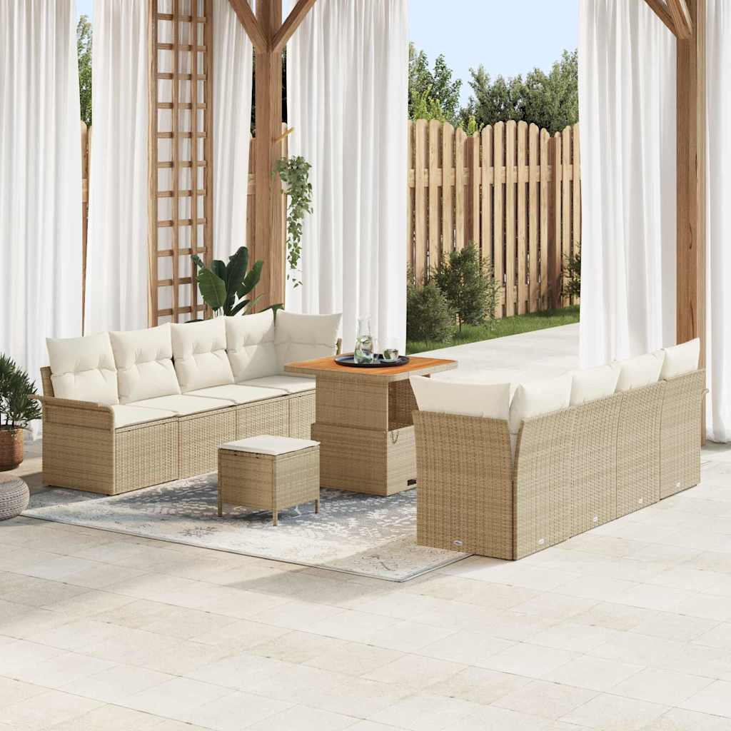 11 dalių sodo sofa komplektas su pagalvėlėmis Bežinis Poli Ratanas Akacija