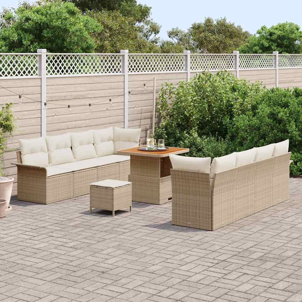 11 dalių sodo sofa komplektas su pagalvėlėmis Bežinis Poli Ratanas Akacija
