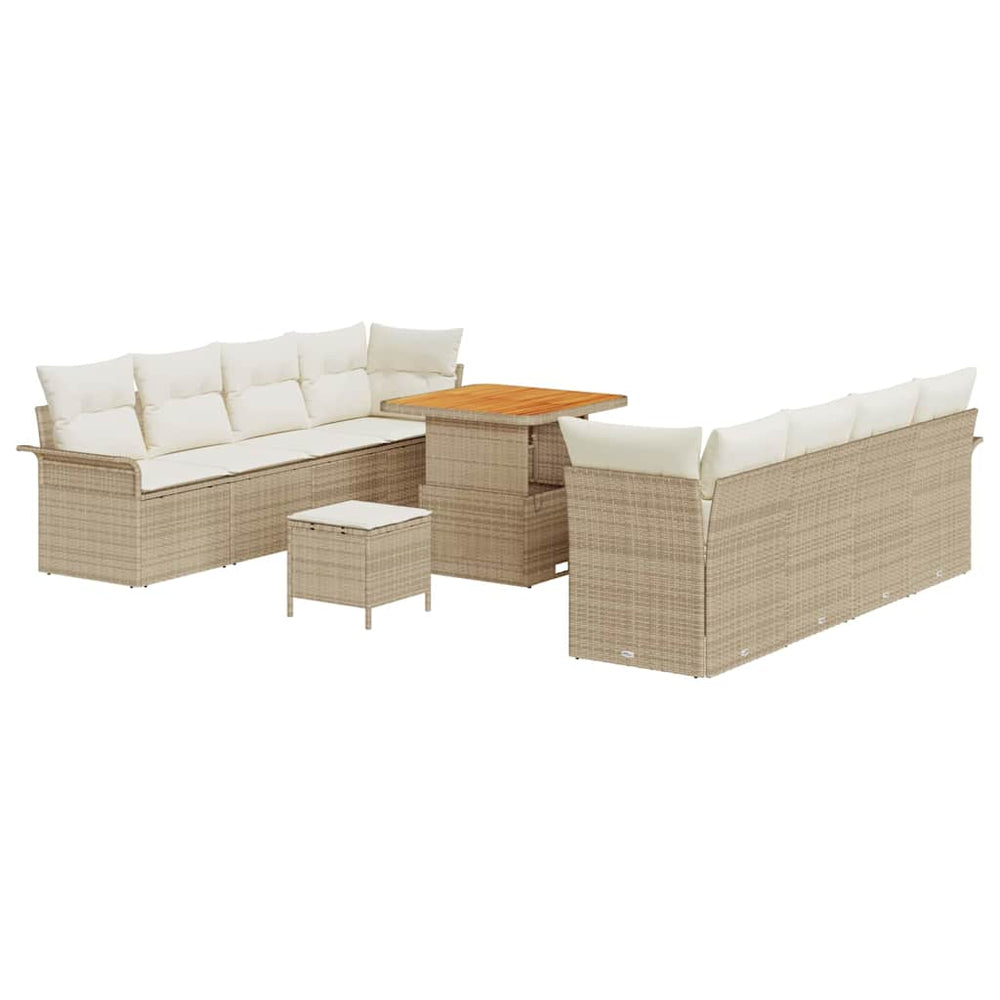 11 dalių sodo sofa komplektas su pagalvėlėmis Bežinis Poli Ratanas Akacija