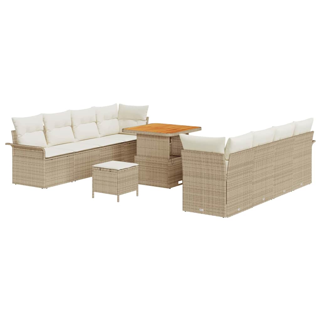 11 dalių sodo sofa komplektas su pagalvėlėmis Bežinis Poli Ratanas Akacija