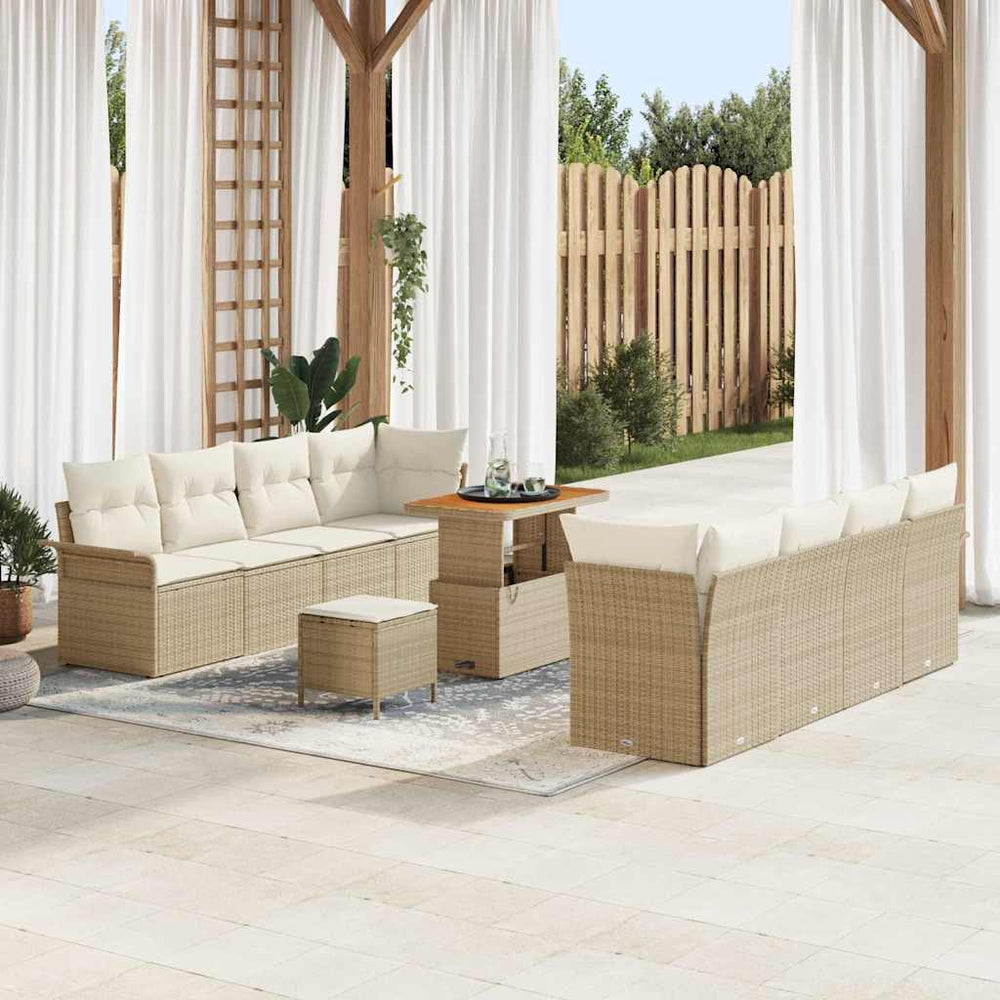 11 dalių Sodo Sofa Rinkinys su Pagalvėlėmis Smėlio Poli Ratanas Akacija