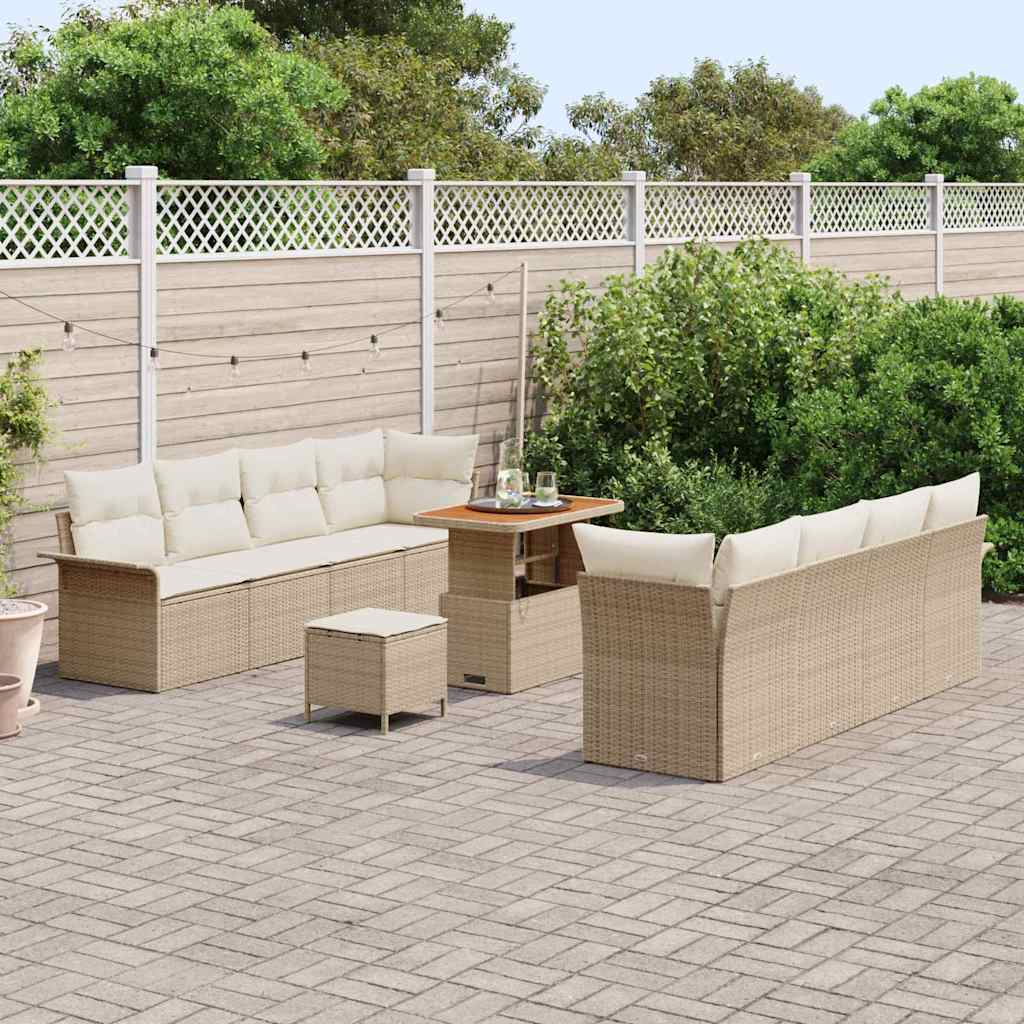 11 dalių Sodo Sofa Rinkinys su Pagalvėlėmis Smėlio Poli Ratanas Akacija