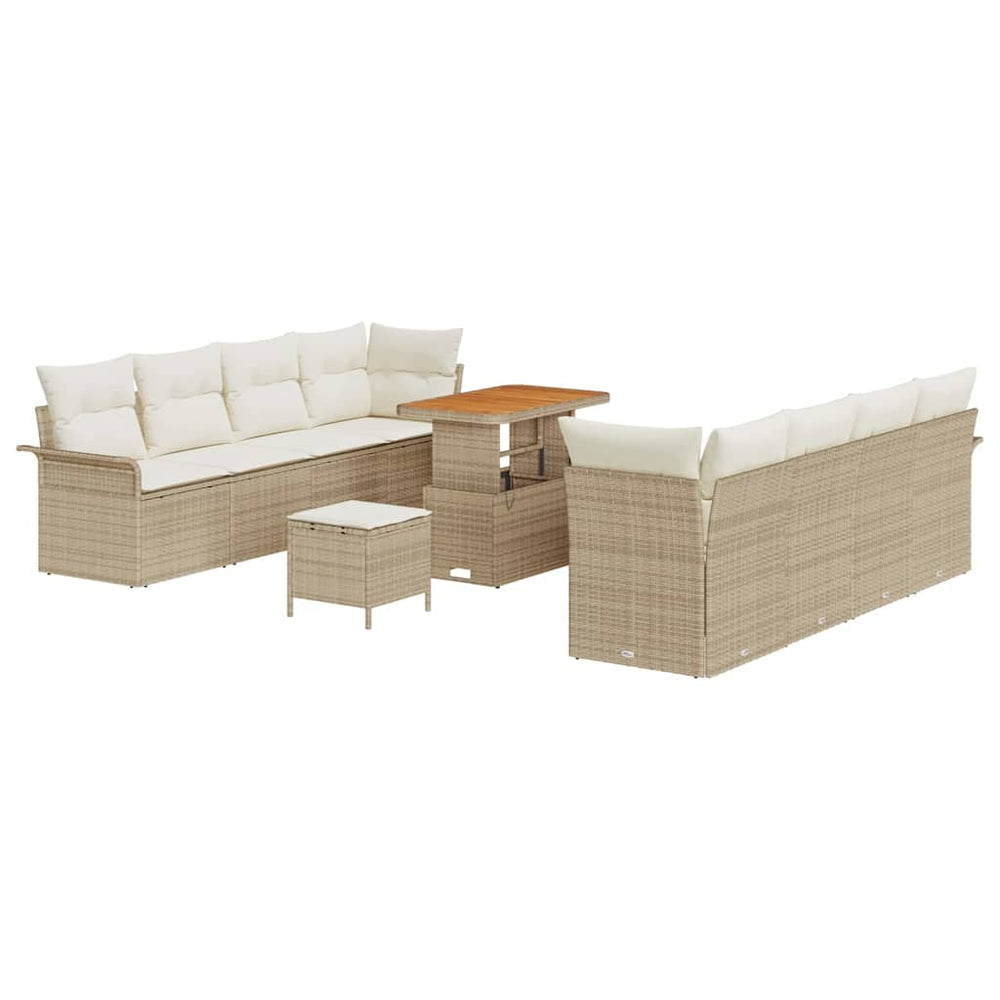 11 dalių Sodo Sofa Rinkinys su Pagalvėlėmis Smėlio Poli Ratanas Akacija