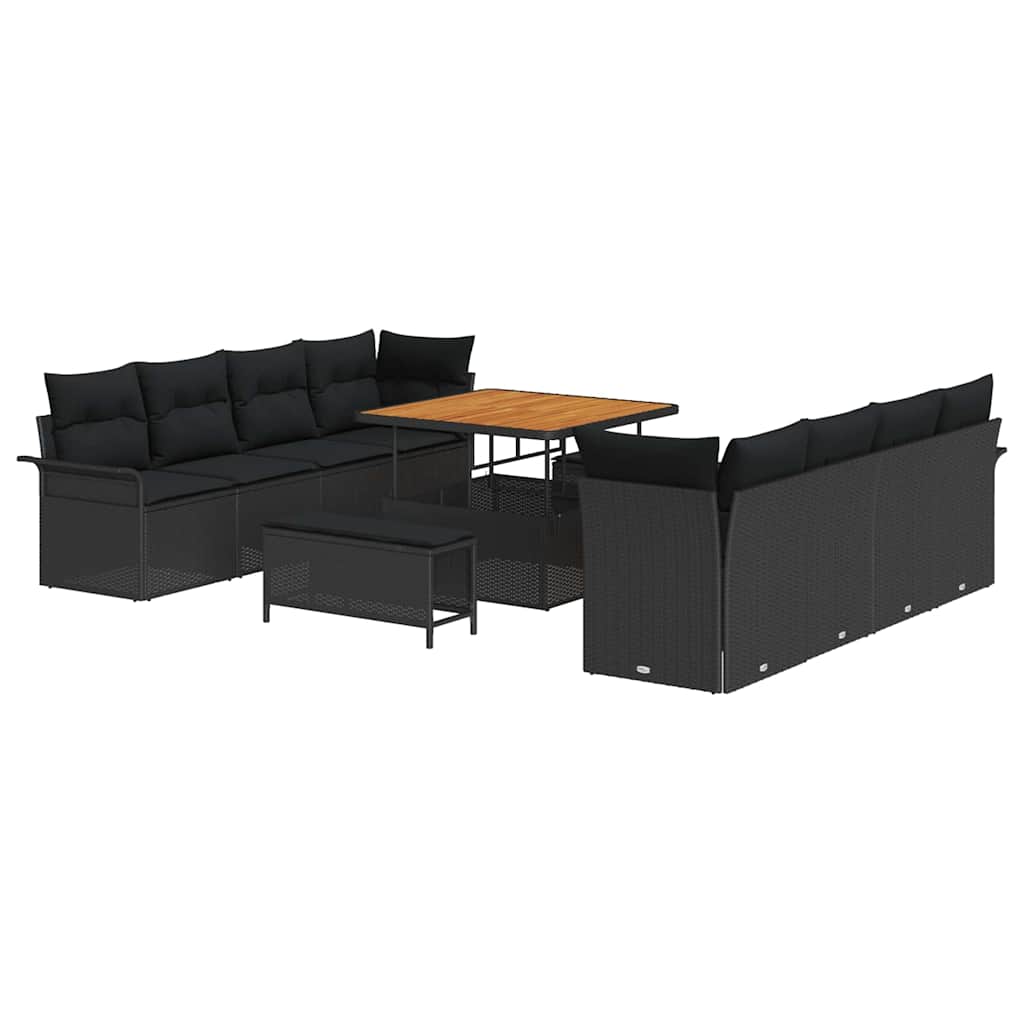 11 dalių sodo sofa komplektas su pagalvėlėmis juoda poli ratanas akacija