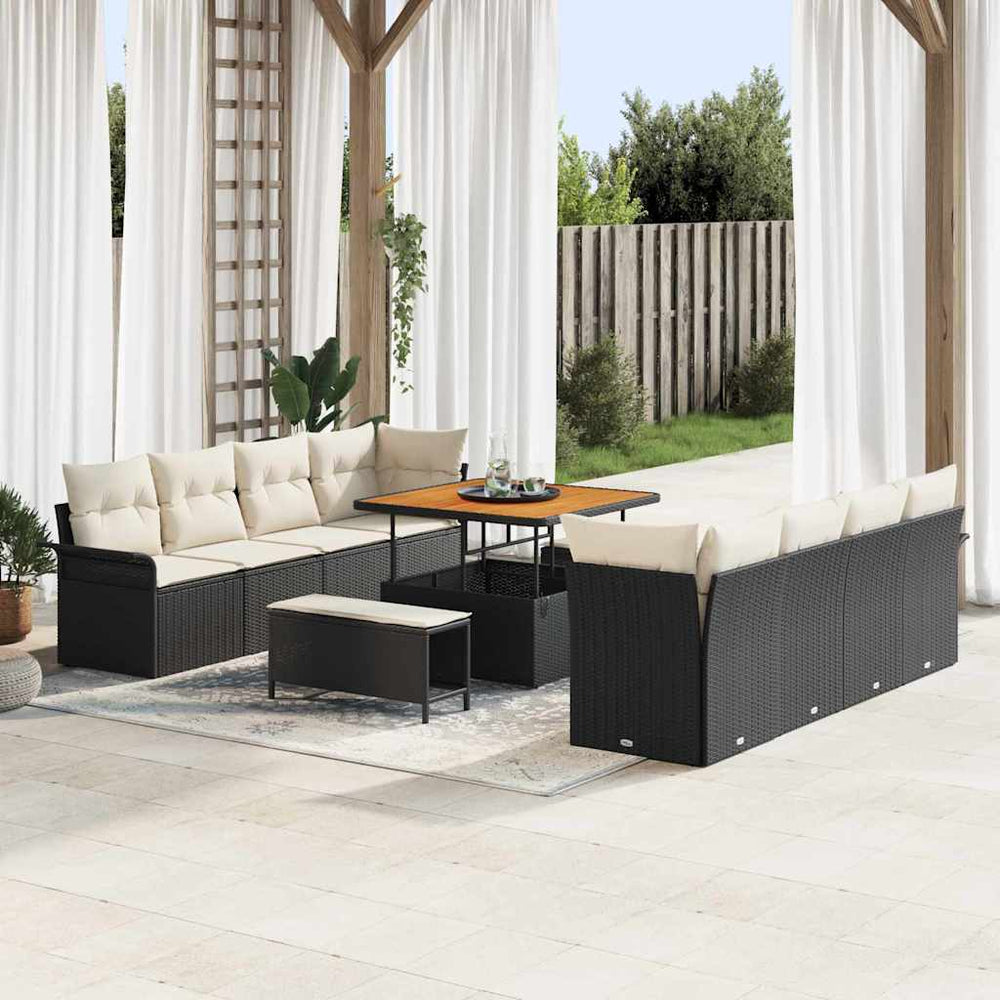 11 dalių sodo sofa komplektas su pagalvėlėmis juodas poli ratanas akacija