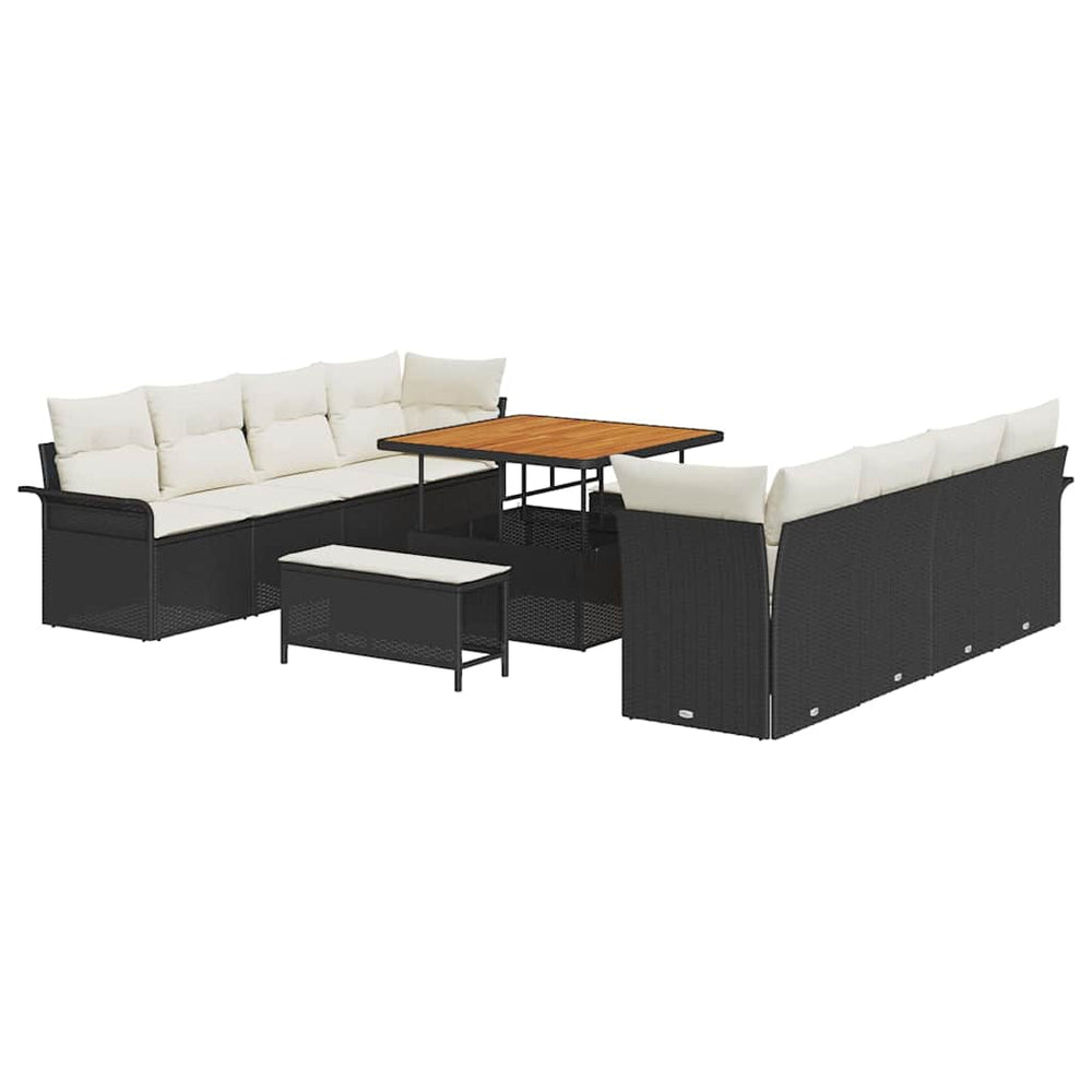 11 dalių sodo sofa komplektas su pagalvėlėmis juodas poli ratanas akacija
