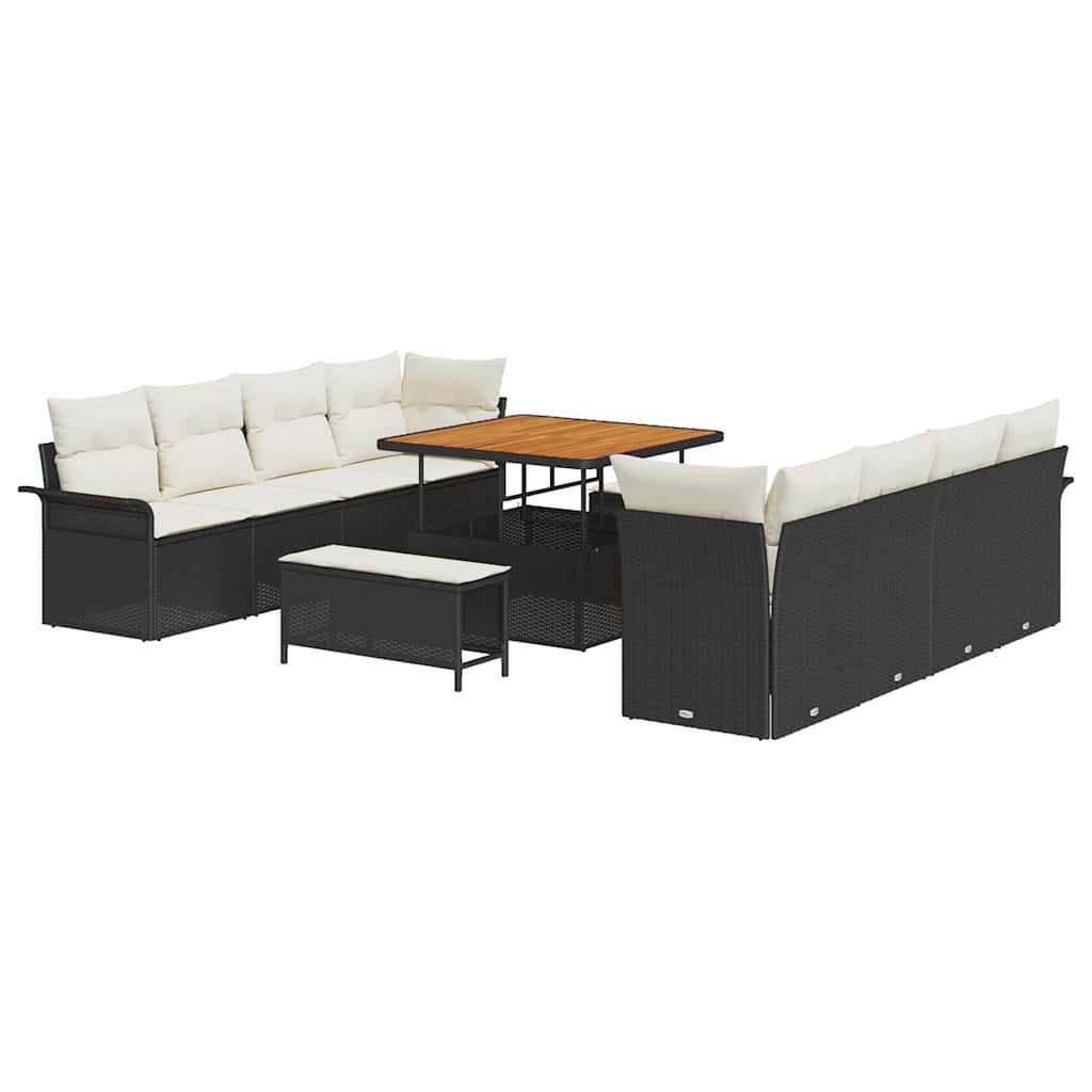 11 dalių sodo sofa komplektas su pagalvėlėmis juodas poli ratanas akacija