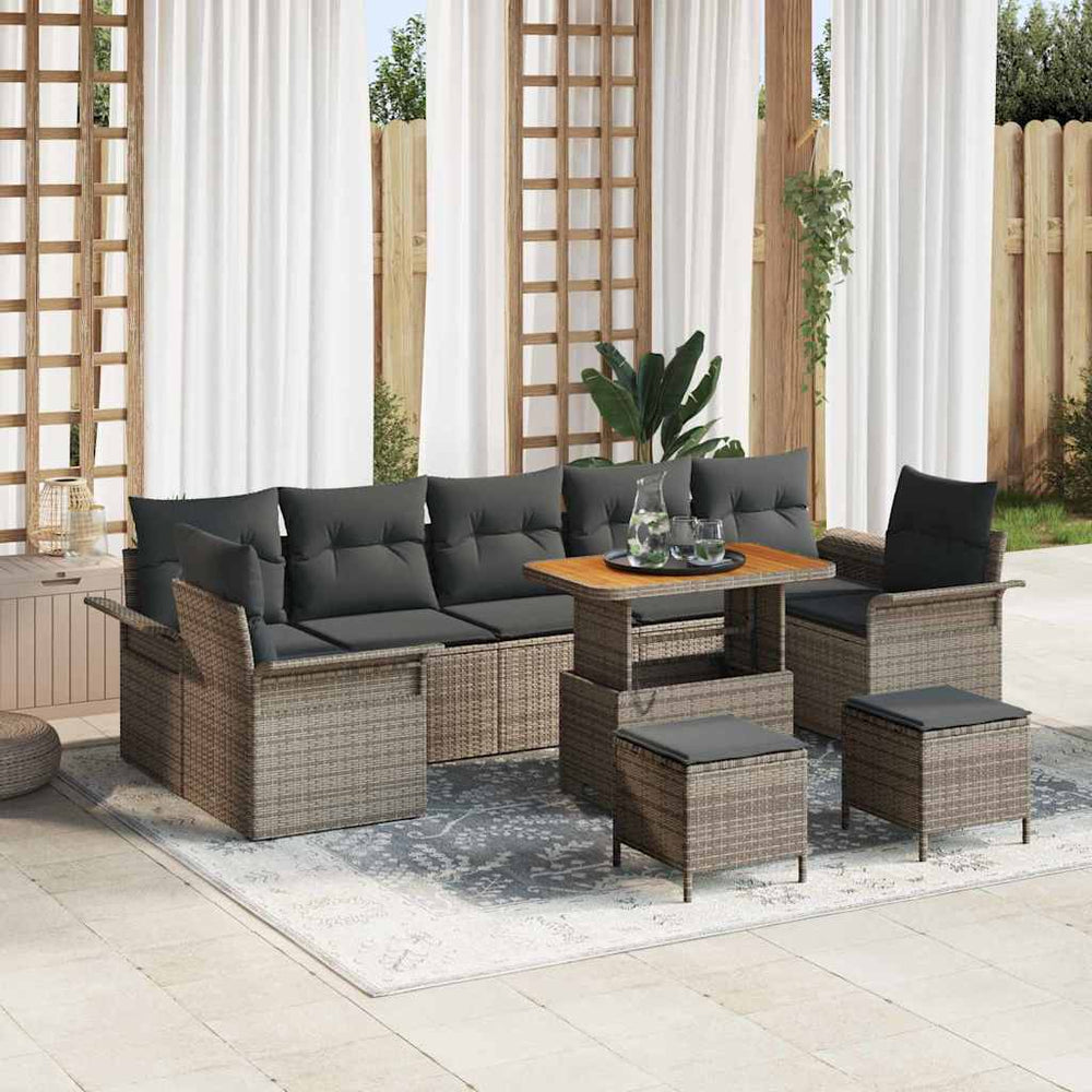 10 dalių sodo sofa rinkinys su pagalvėlėmis pilkas poli ratanas akacija