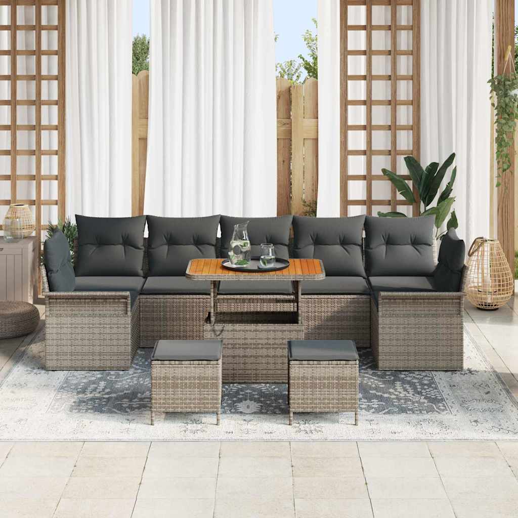 10 dalių sodo sofa rinkinys su pagalvėlėmis pilkas poli ratanas akacija