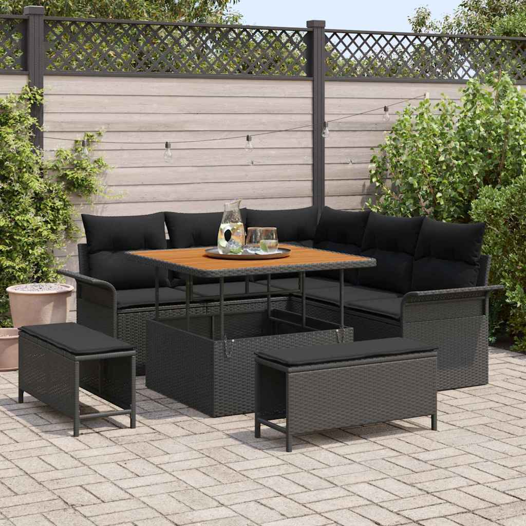 Sodo Sofų Rinkinys su pagalve su saugykla 8 pcs Juoda