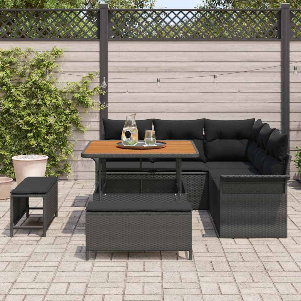 Sodo Sofų Rinkinys su pagalve su saugykla 8 pcs Juoda