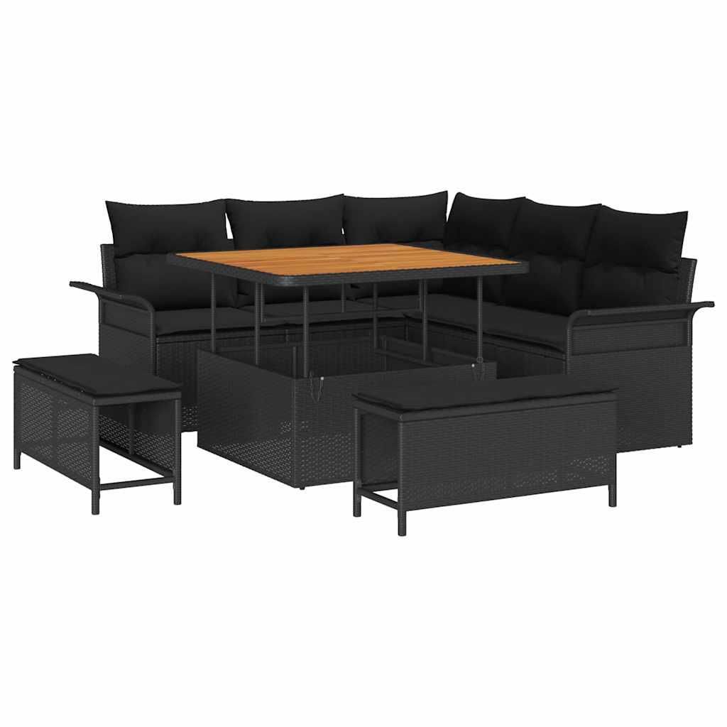 Sodo Sofų Rinkinys su pagalve su saugykla 8 pcs Juoda