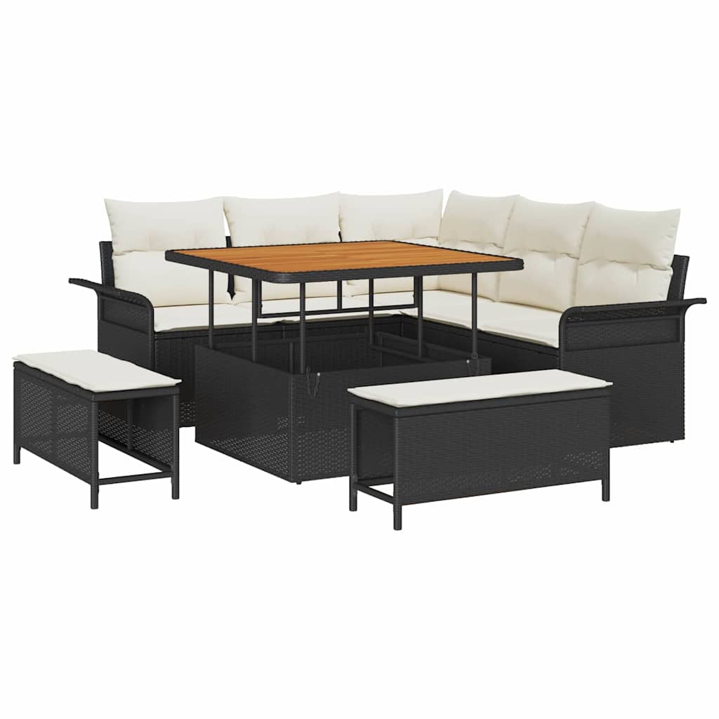 8 dalių Sodo Sofa Komplektas su Pagalvėlėmis Juoda Poliratanas Akacija