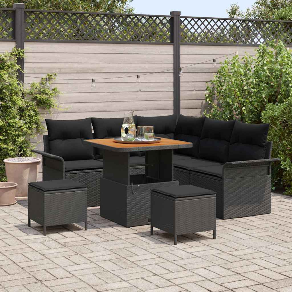 Outdoor Sofa Set with Storage Cushion 8 pcs Black