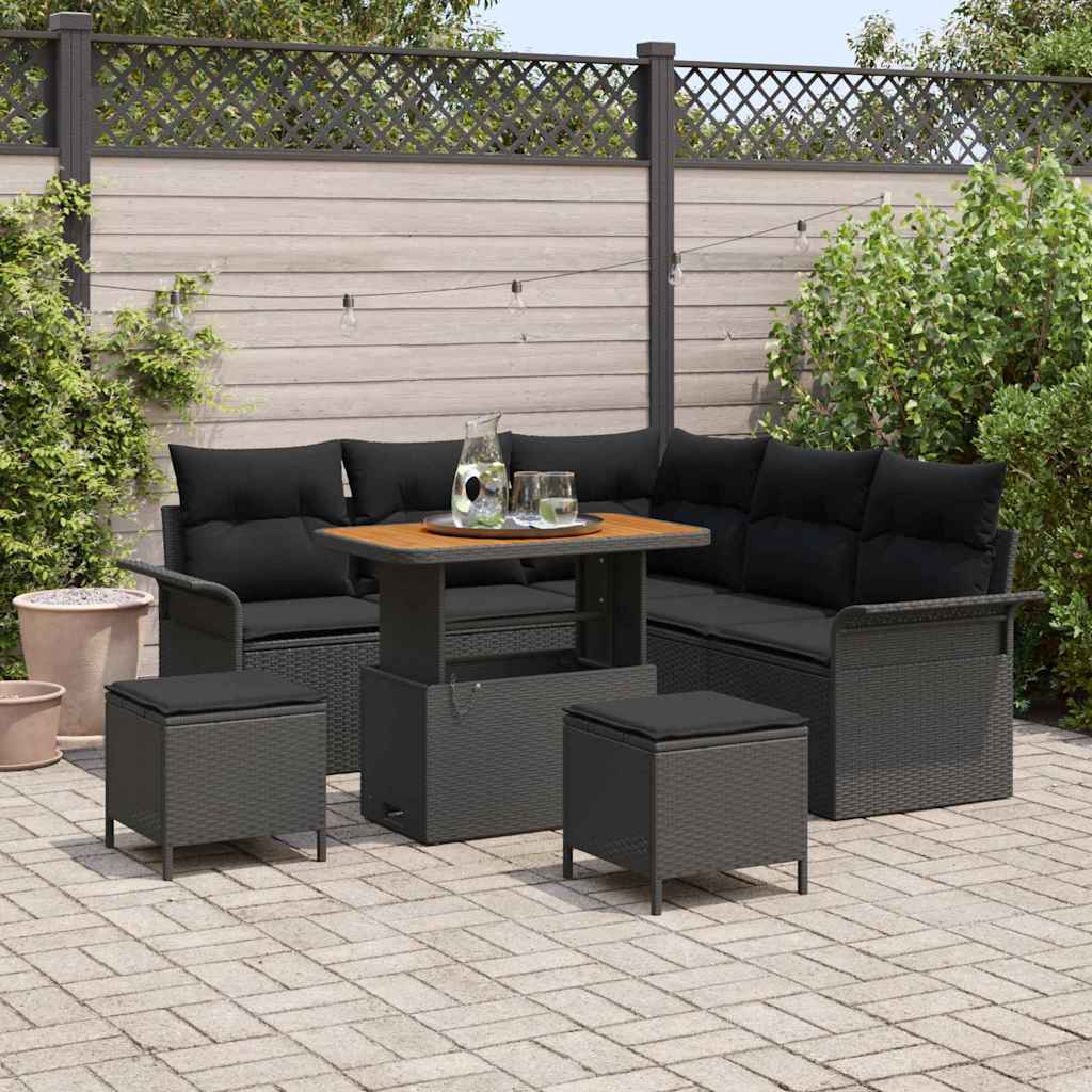Outdoor Sofa Set with Storage Cushion 8 pcs Black