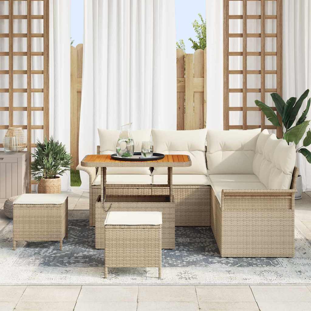 8-Piece Garden Sofa Set Beige and Cream 90 x 55 x 71 cm
