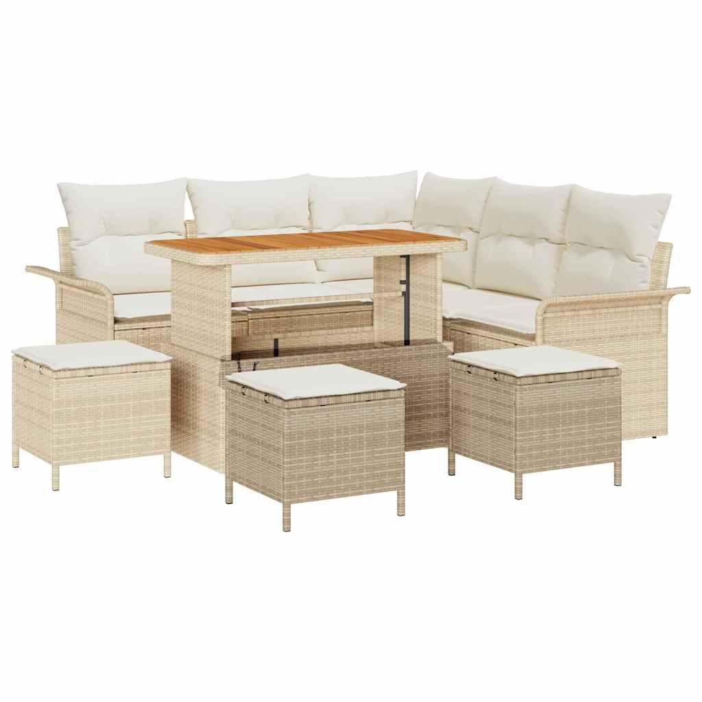 9 dalių sodo sofa komplektas su pagalvėmis, kreminės poli ratano akacijos