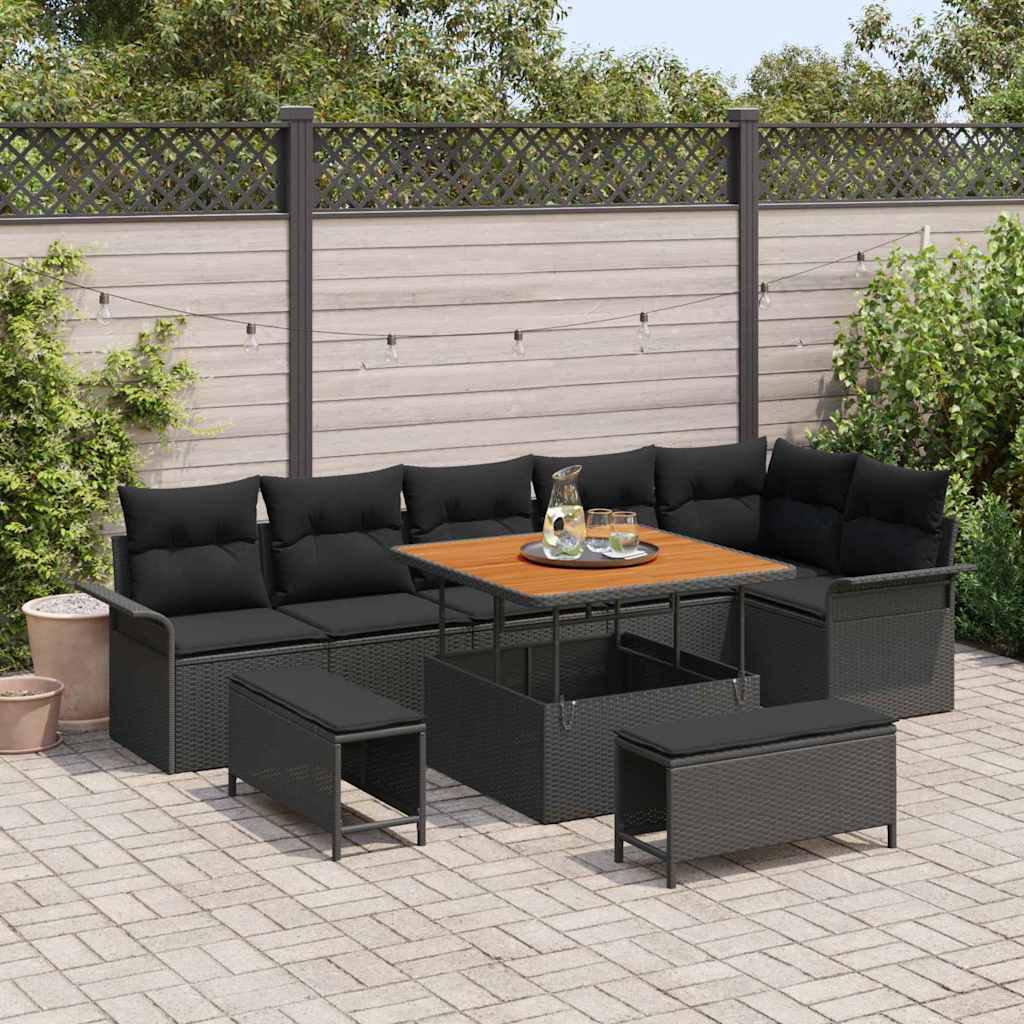 Garden Sofa Set with Cushion and Storage 9 pcs Black