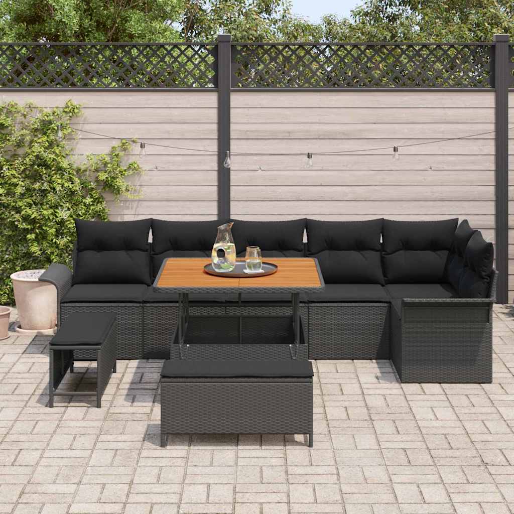 Garden Sofa Set with Cushion and Storage 9 pcs Black