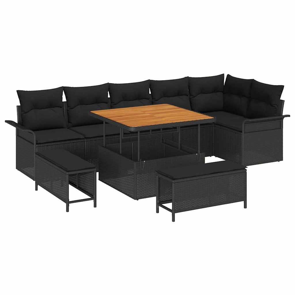 Garden Sofa Set with Cushion and Storage 9 pcs Black