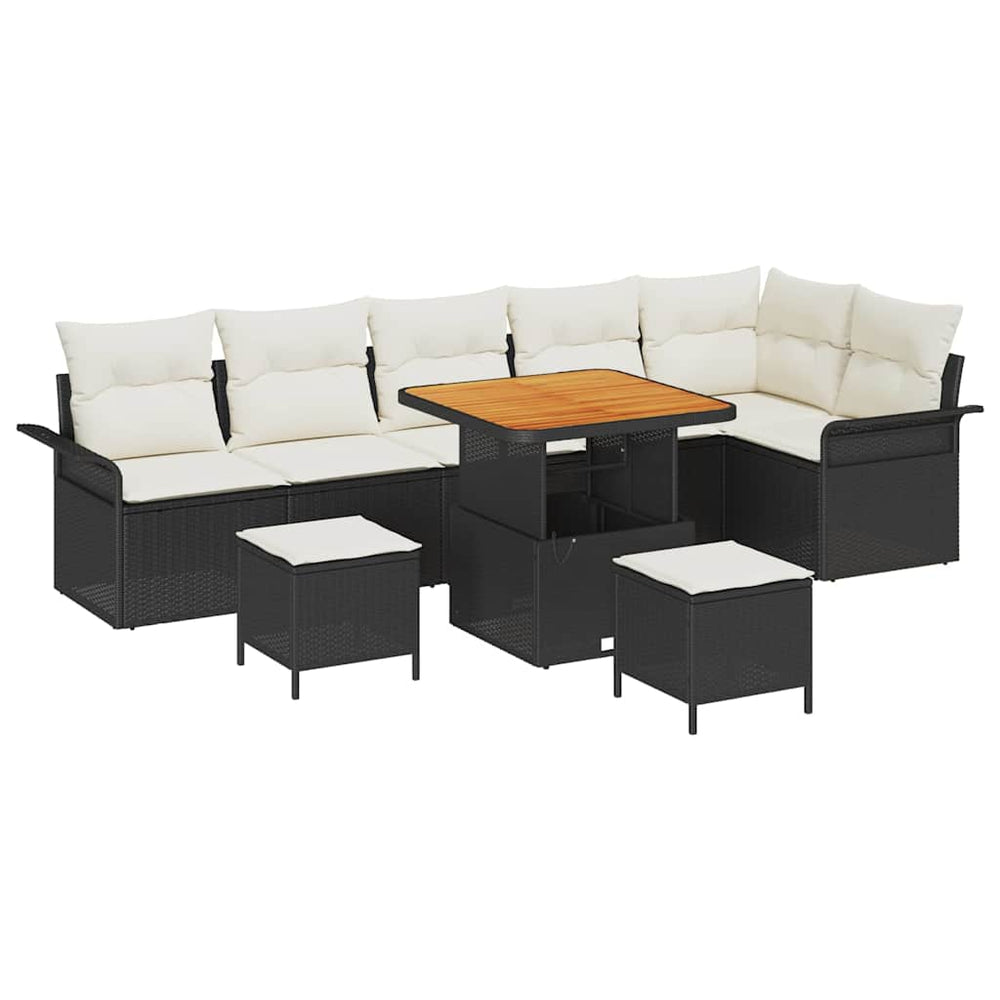 9 dalių sodų sofa komplektas su pagalvėlėmis juodas poli ratanas