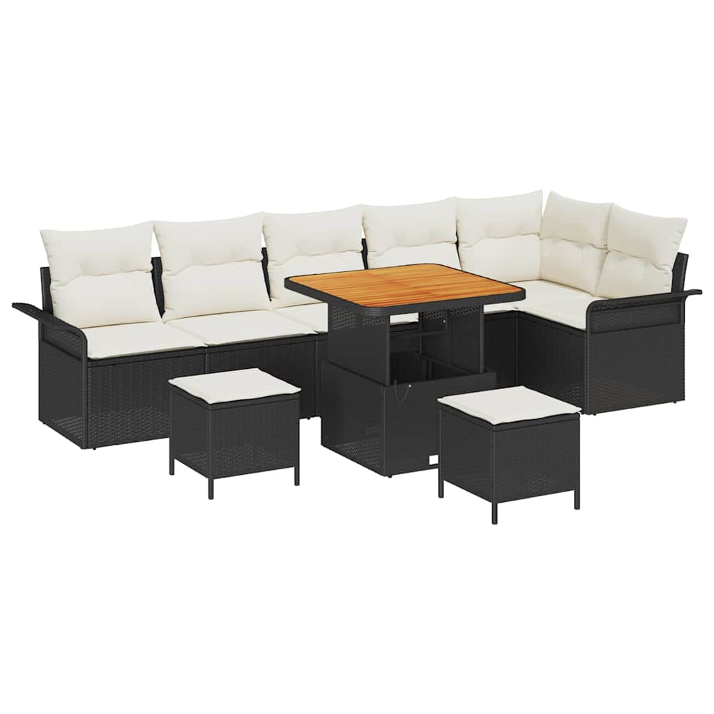 9 dalių sodų sofa komplektas su pagalvėlėmis juodas poli ratanas