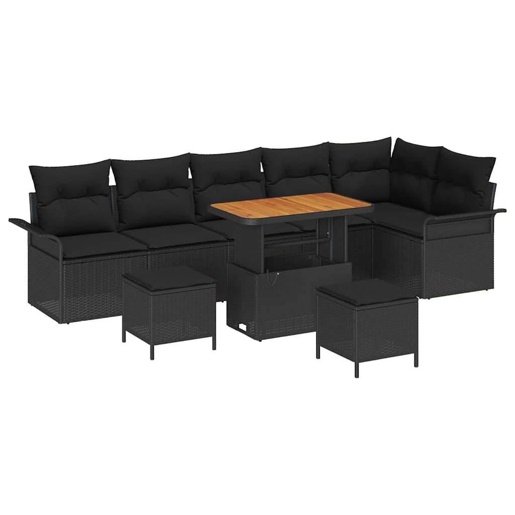 Sodo Sofų Rinkinys su pagalve su saugykla 9 pcs Juoda