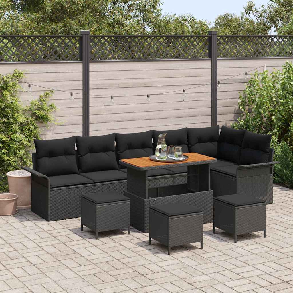 Garden Sofa Set with Cushion and Storage 10 pcs Black