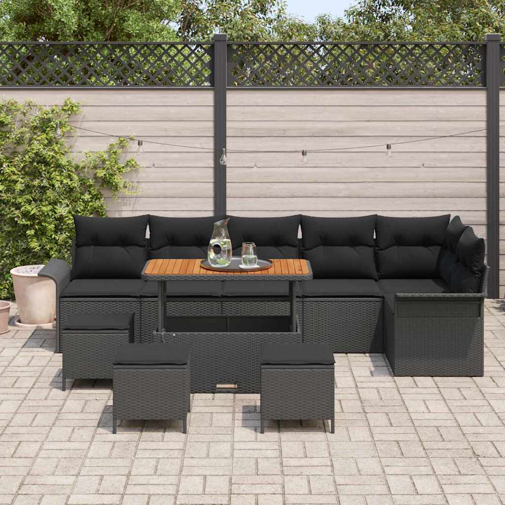 Garden Sofa Set with Cushion and Storage 10 pcs Black