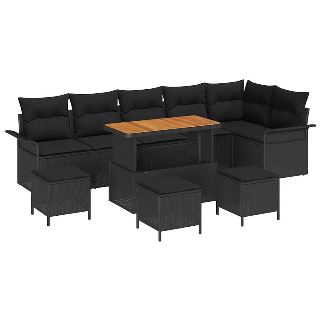 Garden Sofa Set with Cushion and Storage 10 pcs Black
