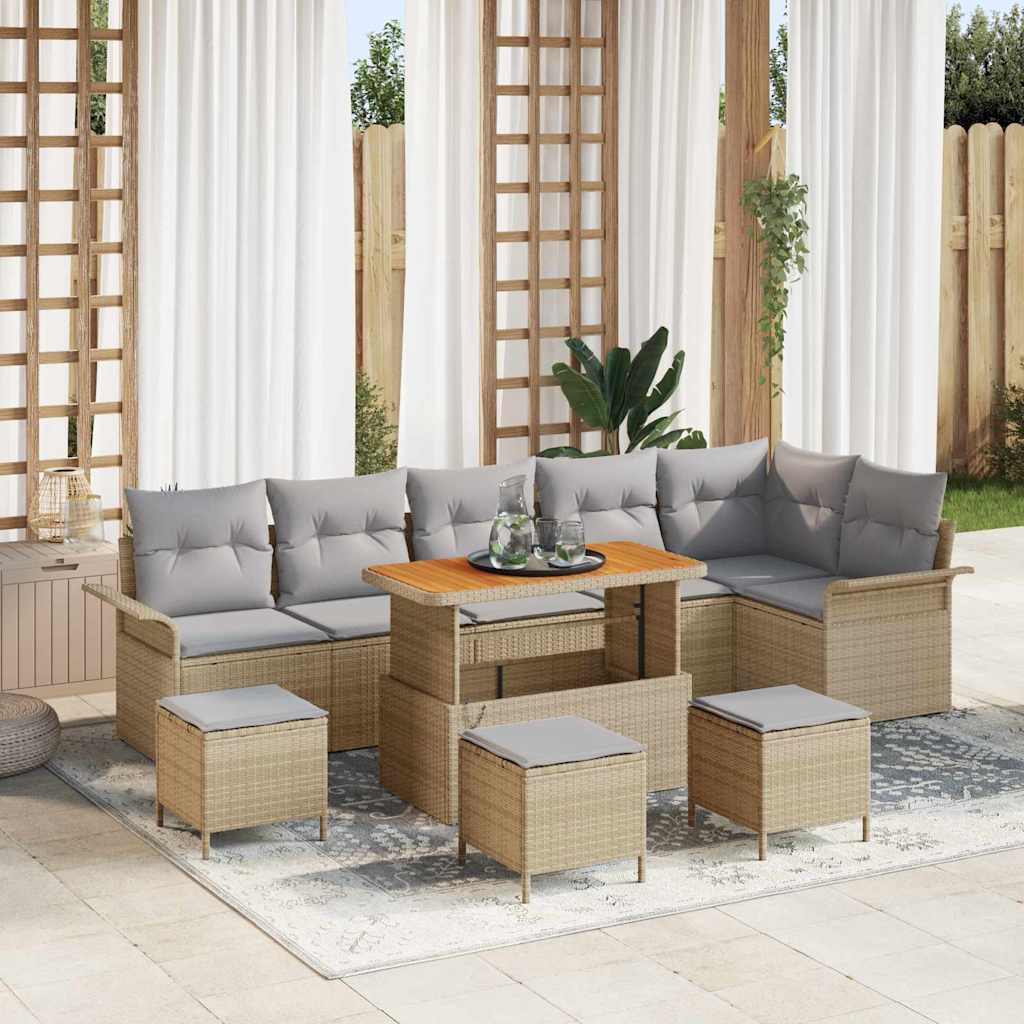 Garden Sofa Set with Cushion 10 pcs Beige and Light Grey