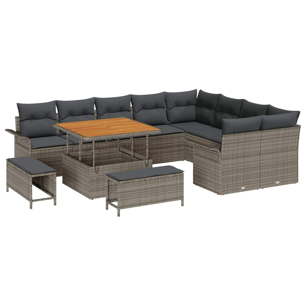 12 dalių Sodo Sofa Komplektas su Pagalvėlėmis Pilkas Sintetinis Ratanas Akacija