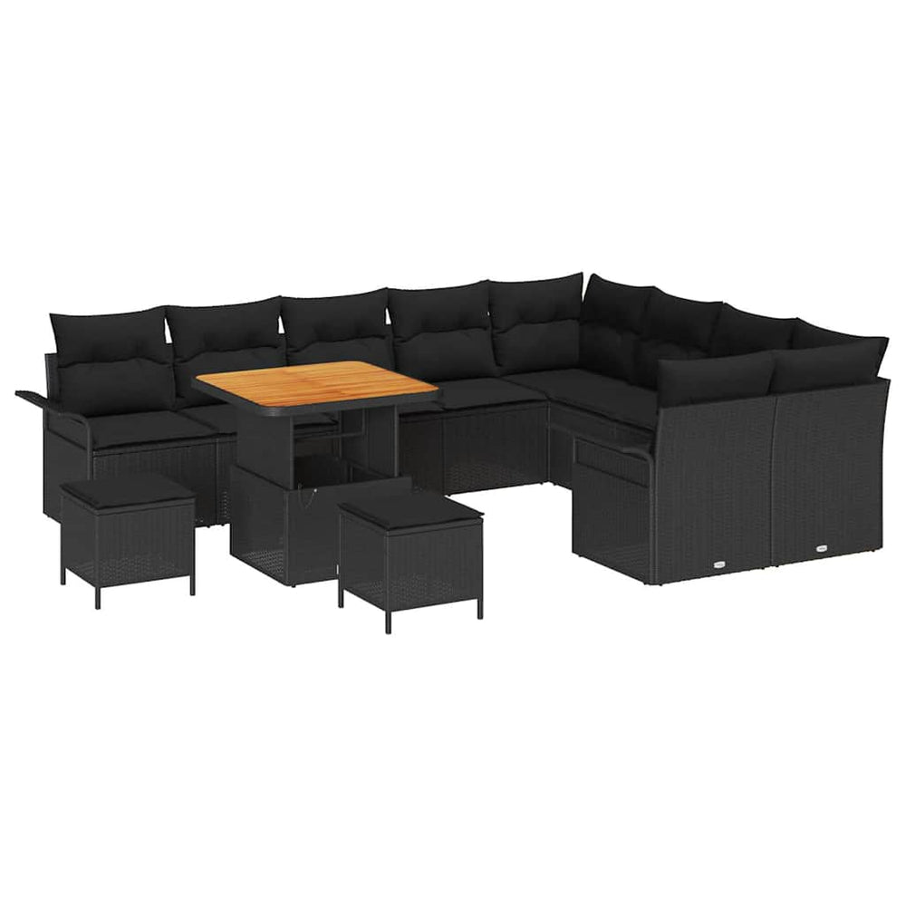 12 dalių sodo sofas rinkinys su pagalvėmis juodas poli ratanas akacija