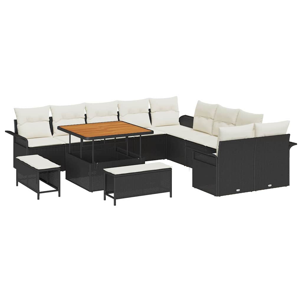13 dalių Sodo Sofa Rinkinys su Pagalvėlėmis Juodo Poli Ratanas Akacijos