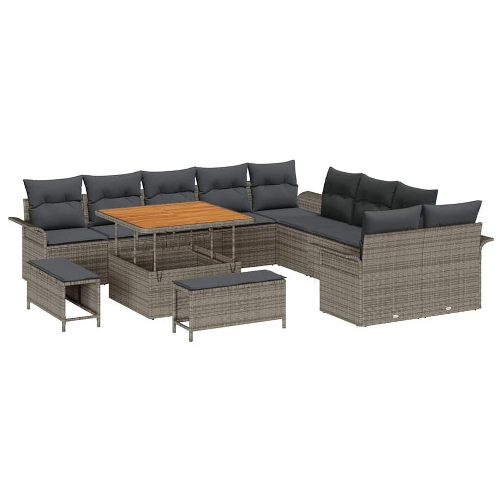 13 dalių sodo sofa komplektas su pagalvėlėmis Pilka Poli ratanas Akacija