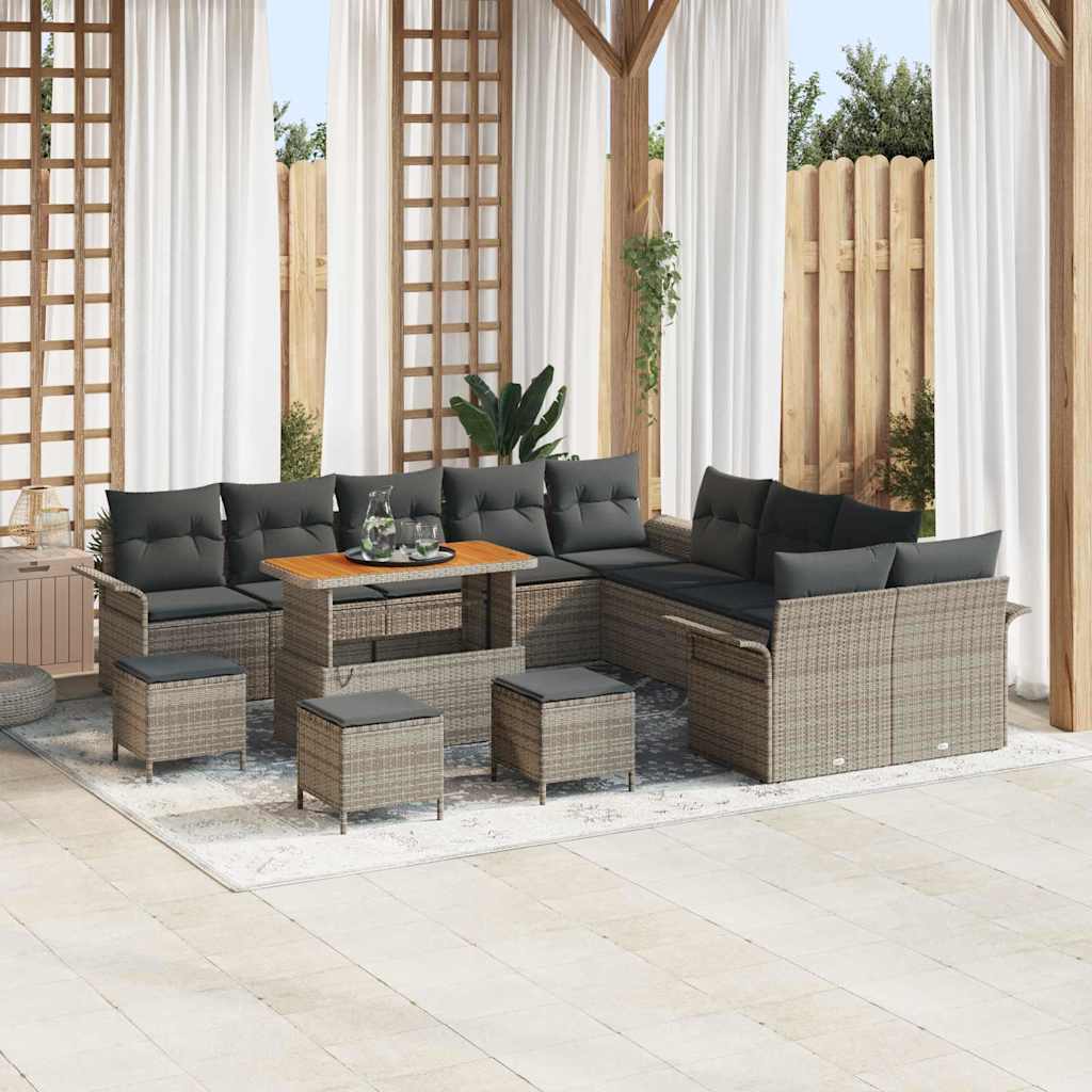 14 daļu dārza dīvānu komplekts ar spilveniem pelēks polirotangs akācija