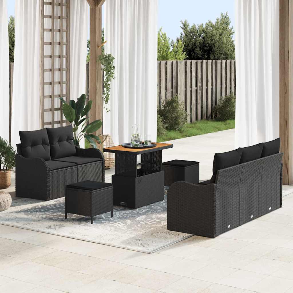 Garden Sofa Set with Cushions 8 pcs Black 90 x 55 x 71 cm
