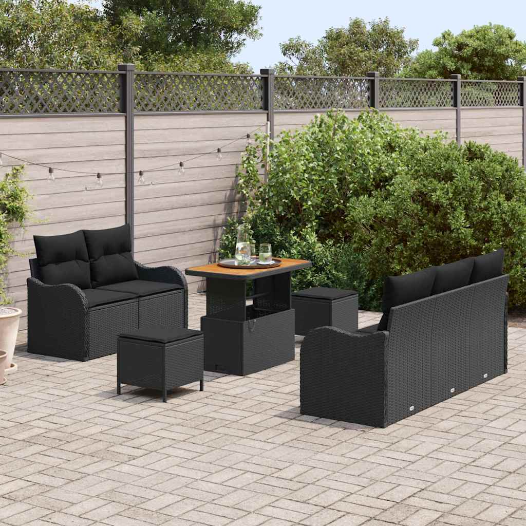 Garden Sofa Set with Cushions 8 pcs Black 90 x 55 x 71 cm