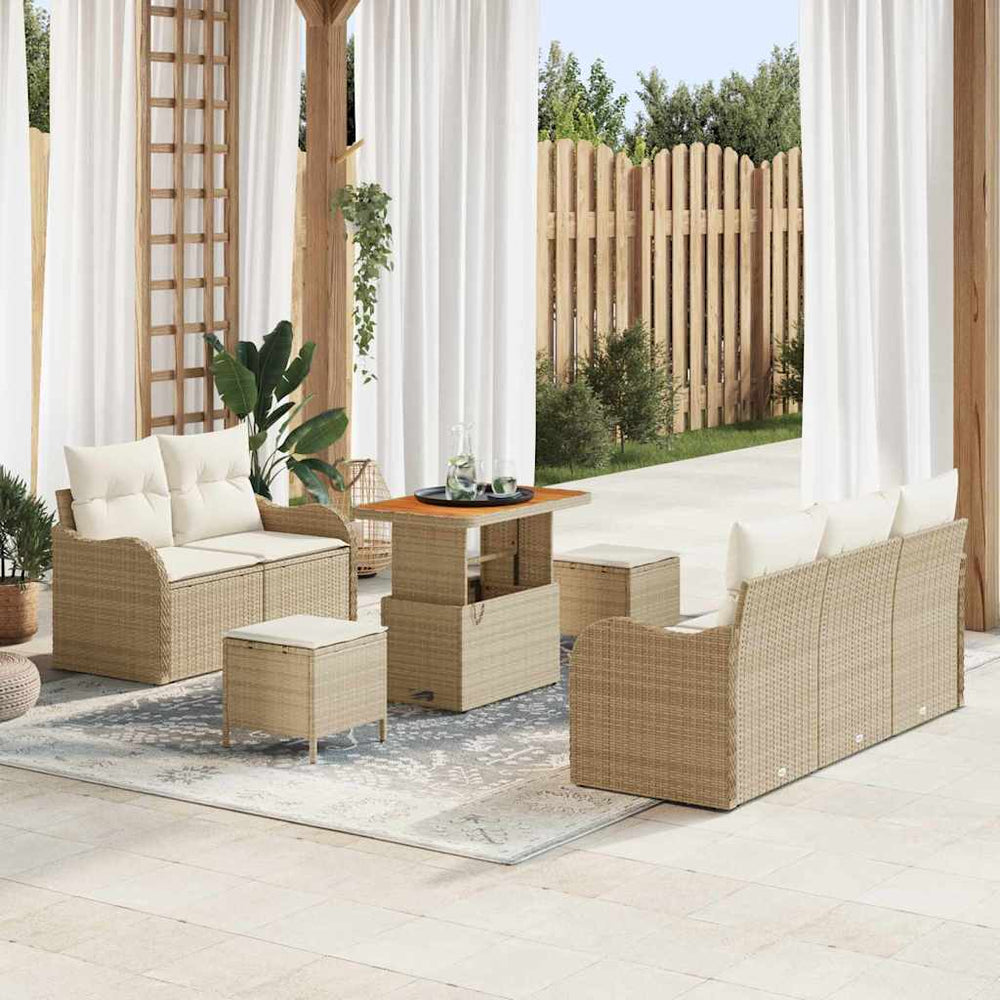 8 dalių sodo sofa rinkinys su pagalvėlėmis smėlio poli ratanas akacijos