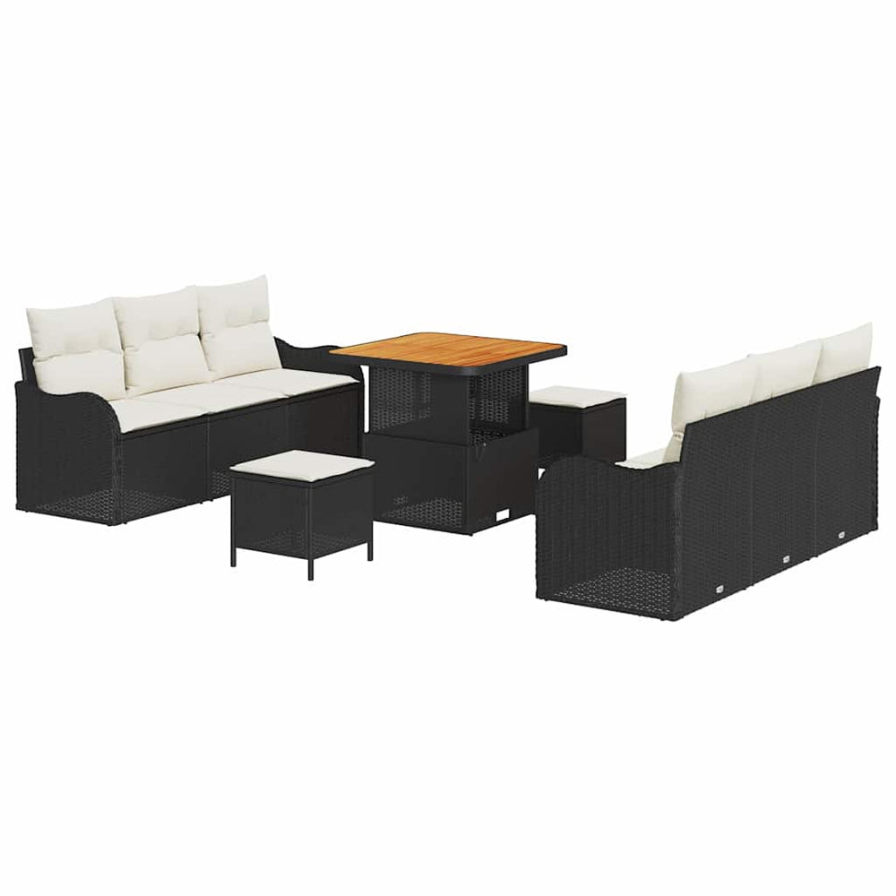 9 dalių sodo sofa komplektas su pagalvėmis juoda poli ratanas akacijos