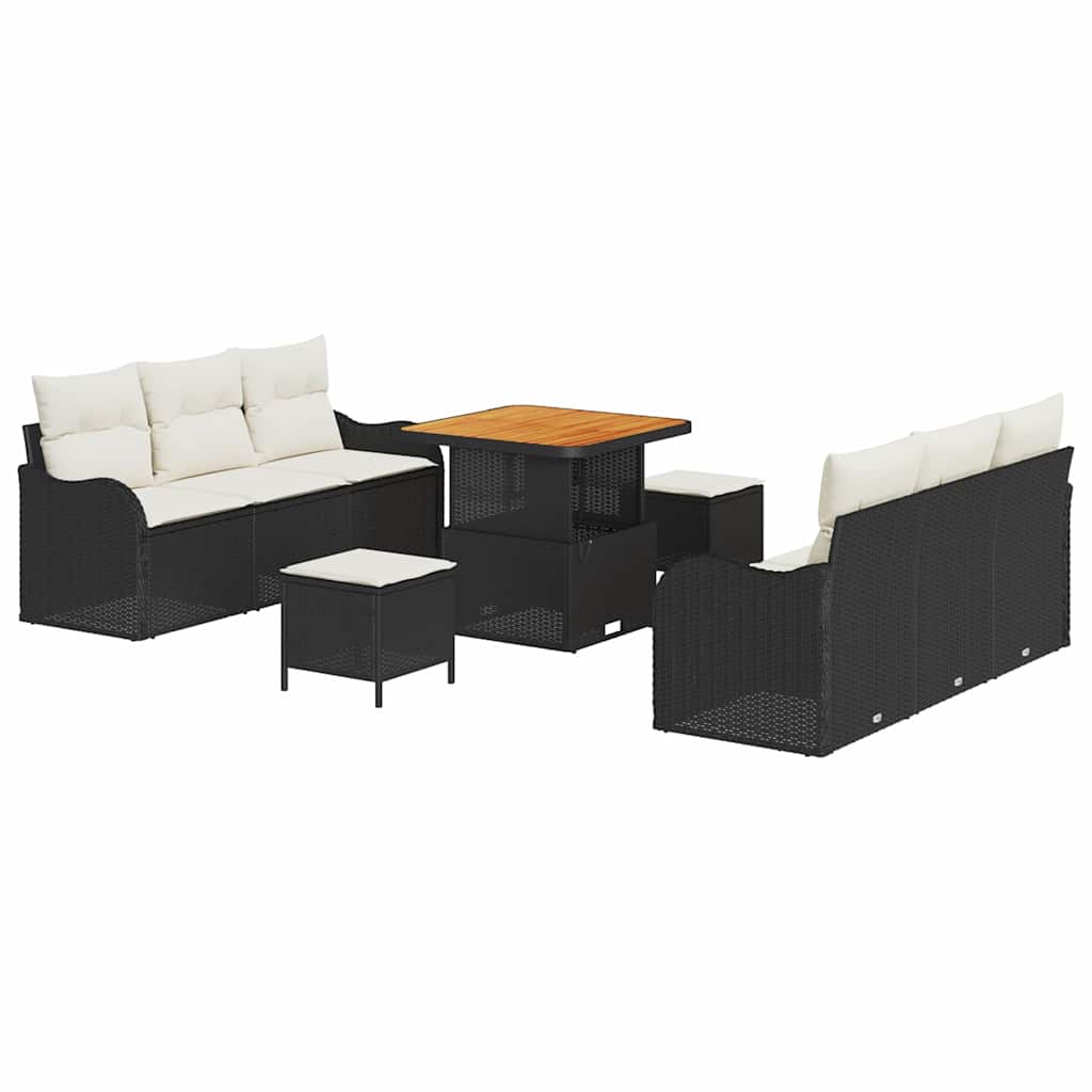 9 dalių sodo sofa komplektas su pagalvėmis juoda poli ratanas akacijos