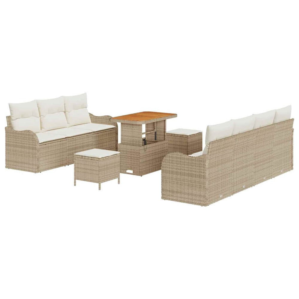 10 dalių sodo sofa komplektas su pagalvėlėmis Kreminė poli ratanas akacija