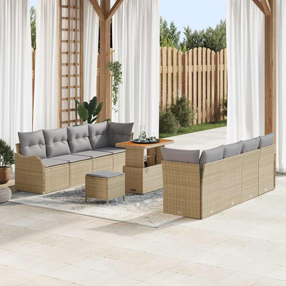 11 dalių sodo sofa komplektas su pagalvėlėmis Smėlio poli ratanas akacijos