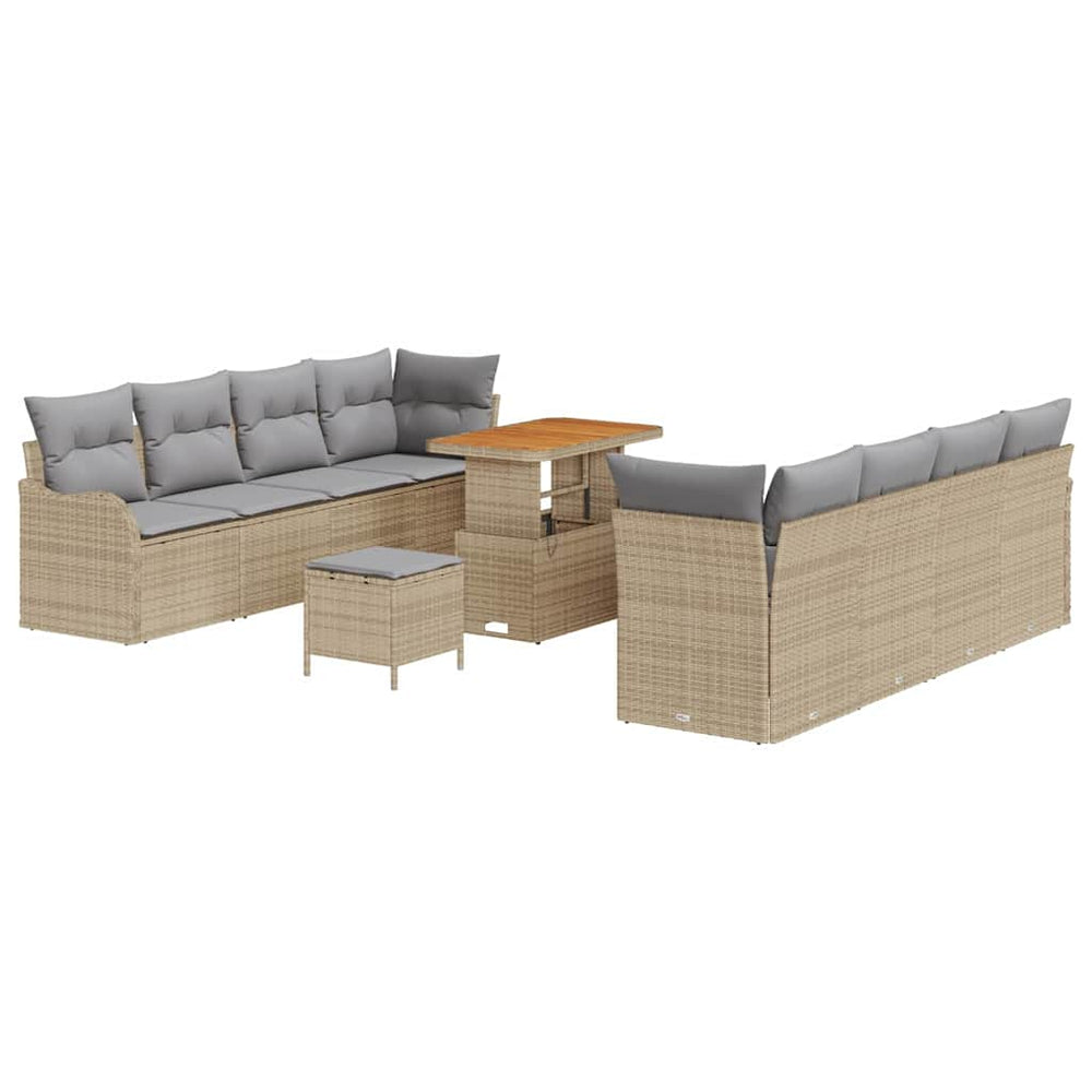 11 dalių sodo sofa komplektas su pagalvėlėmis Smėlio poli ratanas akacijos