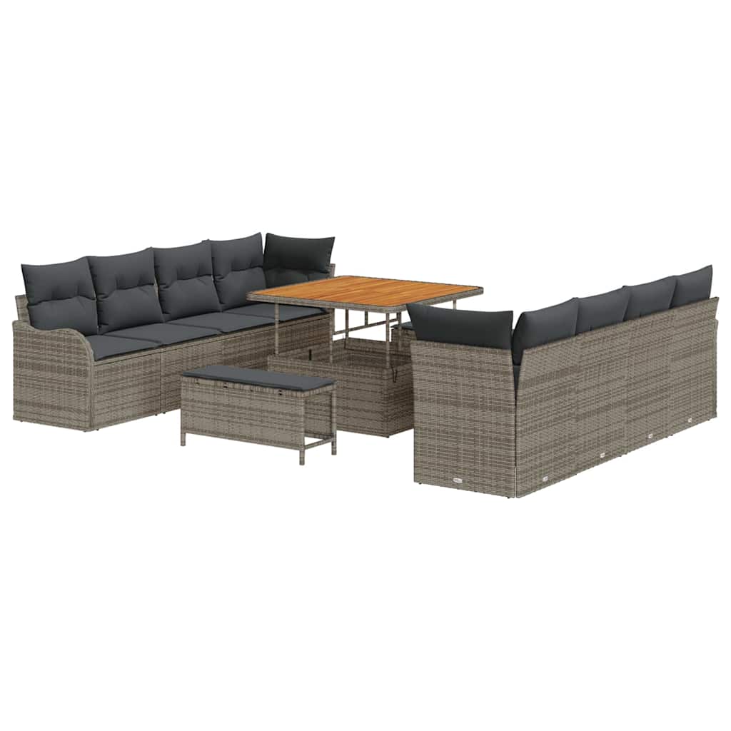 11 dalių sodo sofa su pagalvėmis, pilka poli ratanas akacija