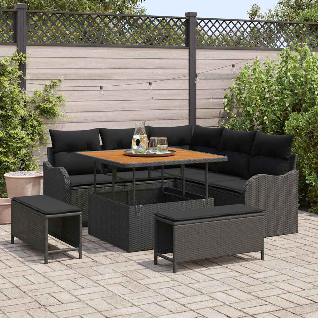 Outdoor Sofa Set with Storage Cushion 8 pcs Black