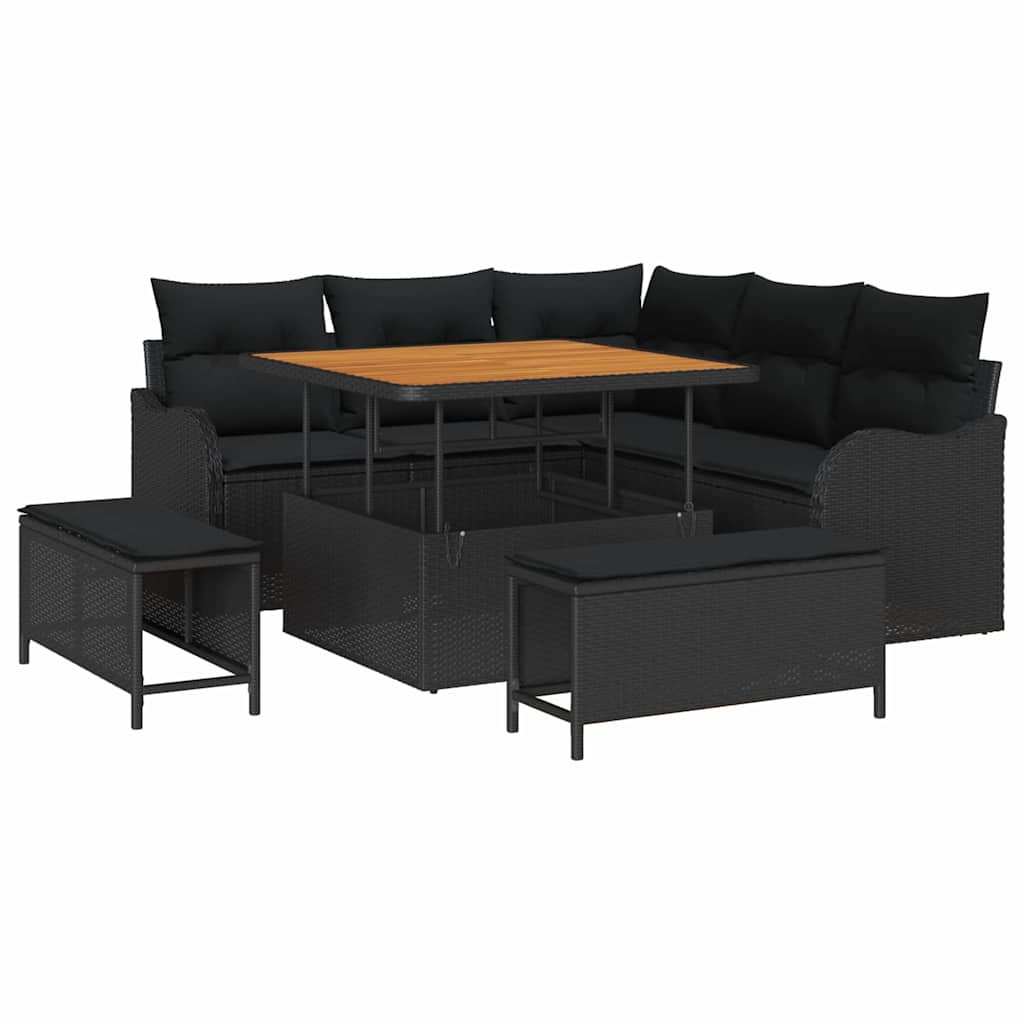 Outdoor Sofa Set with Storage Cushion 8 pcs Black