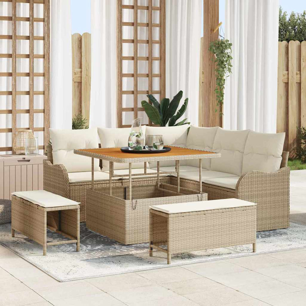 8 dalių sodo sofa komplektas su pagalvėmis kreminės spalvos poli ratanas akacija