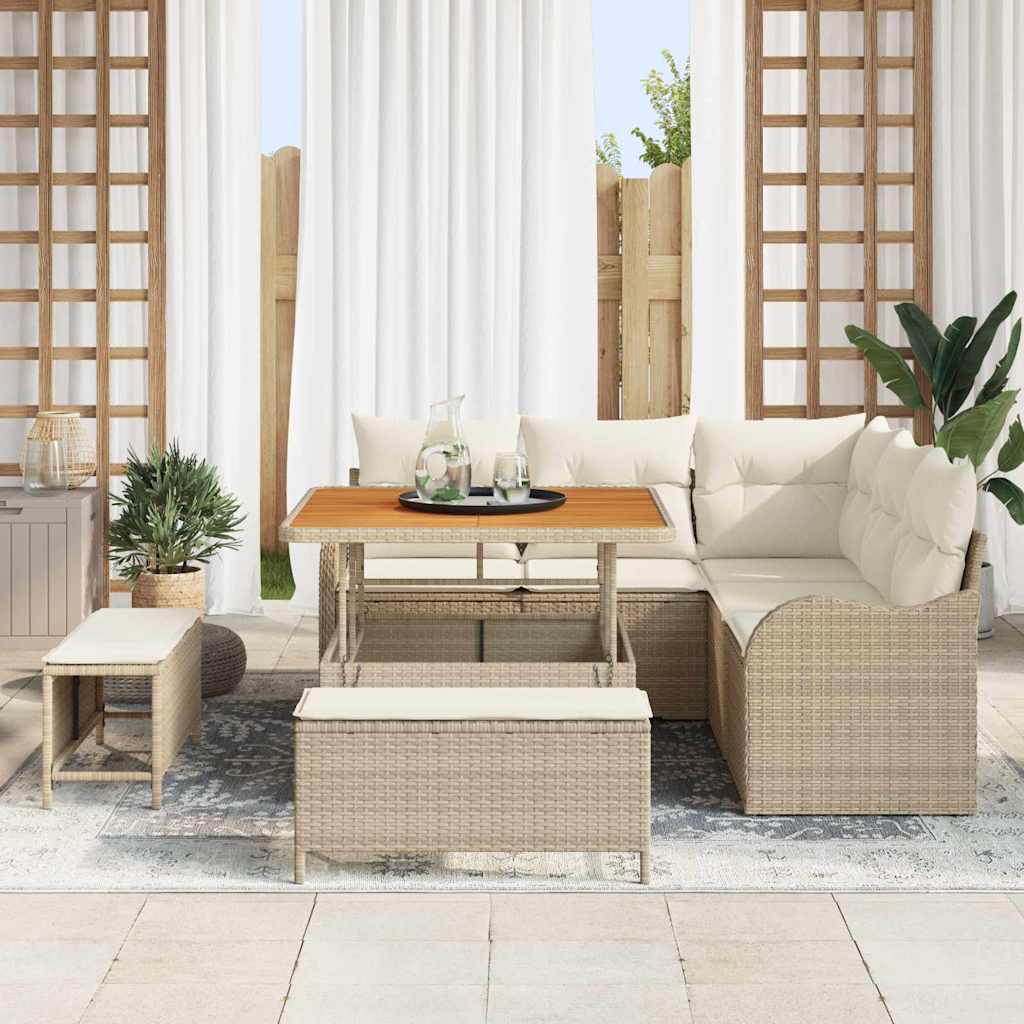 8 dalių sodo sofa komplektas su pagalvėmis kreminės spalvos poli ratanas akacija