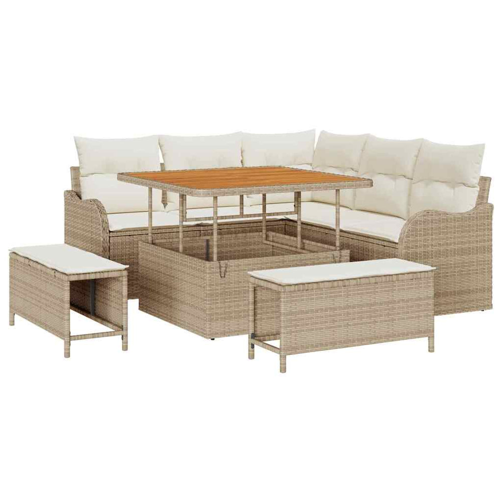 8 dalių sodo sofa komplektas su pagalvėmis kreminės spalvos poli ratanas akacija